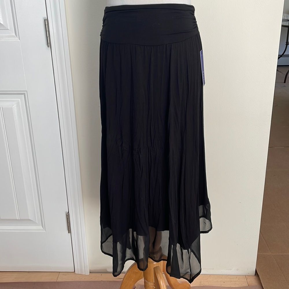 NWT black flowing skirt with see-through black edge by APT 9 size small